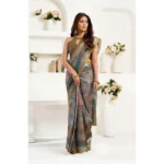 Women's Faux Linen Printed Ready to wear Saree With Unstitched Blouse 5.5Mtr (Multicolor) - Image 3