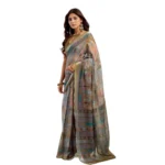 Women's Faux Linen Printed Ready to wear Saree With Unstitched Blouse 5.5Mtr (Multicolor) - Image 5