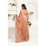 Women's Faux Linen Floral Print Ready to wear Saree With Unstitched Blouse 5.5Mtr (Peach) - Image 4