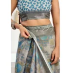 Women's Faux Linen Abstract Print Ready to wear Saree With Unstitched Blouse 5.5Mtr (Grey) - Image 2