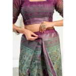 Women's Faux Linen Printed Ready to wear Saree With Unstitched Blouse 5.5Mtr (Multicolor) - Image 2
