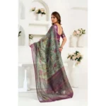 Women's Faux Linen Printed Ready to wear Saree With Unstitched Blouse 5.5Mtr (Multicolor) - Image 4
