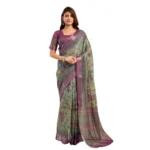 Women's Faux Linen Printed Ready to wear Saree With Unstitched Blouse 5.5Mtr (Multicolor) - Image 5