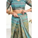 Women's Faux Linen Printed Ready to wear Saree With Unstitched Blouse 5.5Mtr (Multicolor) - Image 2