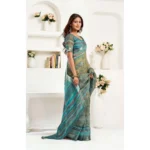 Women's Faux Linen Printed Ready to wear Saree With Unstitched Blouse 5.5Mtr (Multicolor) - Image 3
