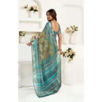 Women's Faux Linen Printed Ready to wear Saree With Unstitched Blouse 5.5Mtr (Multicolor) - Image 4