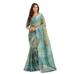 Women's Faux Linen Printed Ready to wear Saree With Unstitched Blouse 5.5Mtr (Multicolor) - Image 5