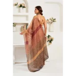 Women's Faux Linen Geometric Print Ready to wear Saree With Unstitched Blouse 5.5Mtr (Brown) - Image 4