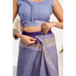 Women's Faux Linen Printed Ready to wear Saree With Unstitched Blouse 5.5Mtr (Light_Lavender) - Image 2