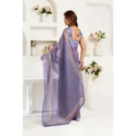 Women's Faux Linen Printed Ready to wear Saree With Unstitched Blouse 5.5Mtr (Light_Lavender) - Image 4