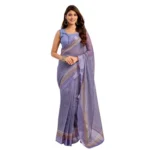 Women's Faux Linen Printed Ready to wear Saree With Unstitched Blouse 5.5Mtr (Light_Lavender) - Image 5