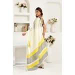 Women's Faux Linen Floral Print Ready to wear Saree With Unstitched Blouse 5.5Mtr (Off_White) - Image 4