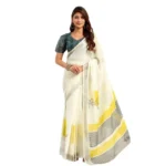 Women's Faux Linen Floral Print Ready to wear Saree With Unstitched Blouse 5.5Mtr (Off_White) - Image 5
