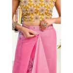 Women's Faux Linen Floral Print Ready to wear Saree With Unstitched Blouse 5.5Mtr (Pink) - Image 2