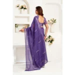 Women's Faux Linen Geometric Print Ready to wear Saree With Unstitched Blouse 5.5Mtr (Purple) - Image 4