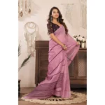 Women's Faux Linen Geometric Ready to wear Saree With Unstitched Blouse 5.5Mtr (LightPink) - Image 3
