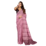 Women's Faux Linen Geometric Ready to wear Saree With Unstitched Blouse 5.5Mtr (LightPink) - Image 5