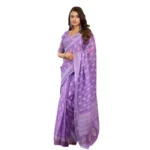 Women's Faux Linen Floral Ready to wear Saree With Unstitched Blouse 5.5Mtr (Lavender) - Image 5