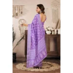 Women's Faux Linen Floral Ready to wear Saree With Unstitched Blouse 5.5Mtr (Lavender) - Image 4
