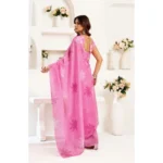 Women's Faux Linen Floral Ready to wear Saree With Unstitched Blouse 5.5Mtr (Light_Pink) - Image 4