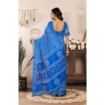 Women's Faux Linen Geometric Print Ready to wear Saree With Unstitched Blouse 5.5Mtr (Blue) - Image 4