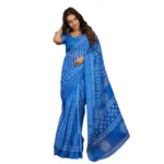 Women's Faux Linen Geometric Print Ready to wear Saree With Unstitched Blouse 5.5Mtr (Blue) - Image 5