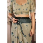 Women's Faux Linen Floral Print Ready to wear Saree With Unstitched Blouse 5.5Mtr (LightBeige)