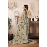 Women's Faux Linen Floral Print Ready to wear Saree With Unstitched Blouse 5.5Mtr (LightBeige) - Image 4