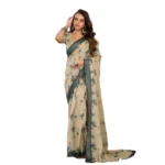 Women's Faux Linen Floral Print Ready to wear Saree With Unstitched Blouse 5.5Mtr (LightBeige) - Image 5