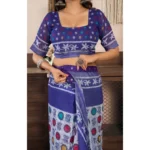 Women's Faux Linen Geometric Print Ready to wear Saree With Unstitched Blouse 5.5Mtr (Blue) - Image 2