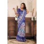 Women's Faux Linen Geometric Print Ready to wear Saree With Unstitched Blouse 5.5Mtr (Blue) - Image 3