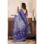 Women's Faux Linen Geometric Print Ready to wear Saree With Unstitched Blouse 5.5Mtr (Blue) - Image 4