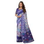 Women's Faux Linen Geometric Print Ready to wear Saree With Unstitched Blouse 5.5Mtr (Blue) - Image 5