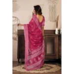 Women's Faux Linen Floral Print Ready to wear Saree With Unstitched Blouse 5.5Mtr (Pink) - Image 4