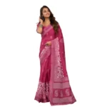 Women's Faux Linen Floral Print Ready to wear Saree With Unstitched Blouse 5.5Mtr (Pink) - Image 5