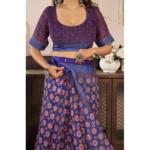 Women's Faux Linen Floral Print Ready to wear Saree With Unstitched Blouse 5.5Mtr (Dark_NavyBlue) - Image 2