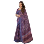 Women's Faux Linen Floral Print Ready to wear Saree With Unstitched Blouse 5.5Mtr (Dark_NavyBlue) - Image 5