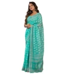 Women's Faux Linen Leaf Print Ready to wear Saree With Unstitched Blouse 5.5Mtr (SeaGreen) - Image 5