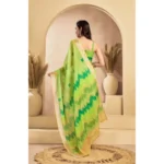 Women's Faux Linen Floral Print Ready to wear Saree With Unstitched Blouse 5.5Mtr (Green) - Image 4