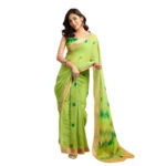 Women's Faux Linen Floral Print Ready to wear Saree With Unstitched Blouse 5.5Mtr (Green) - Image 5