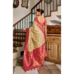 Women's Silk Blend Booti Work Ready to wear Saree With Unstitched Blouse 5.5Mtr (LightBeige) - Image 4