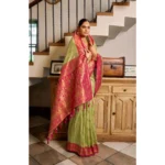 Women's Silk Blend Booti Work Ready to wear Saree With Unstitched Blouse 5.5Mtr (Green) - Image 2
