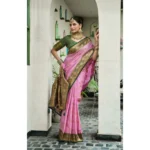 Women's Silk Blend Booti Work Ready to wear Saree With Unstitched Blouse 5.5Mtr (LightPink) - Image 2