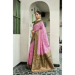 Women's Silk Blend Booti Work Ready to wear Saree With Unstitched Blouse 5.5Mtr (LightPink) - Image 3
