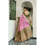 Women's Silk Blend Booti Work Ready to wear Saree With Unstitched Blouse 5.5Mtr (LightPink) - Image 4