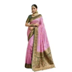 Women's Silk Blend Booti Work Ready to wear Saree With Unstitched Blouse 5.5Mtr (LightPink) - Image 5