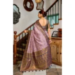 Women's Silk Blend Booti Work Ready to wear Saree With Unstitched Blouse 5.5Mtr (Lavender) - Image 4