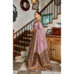 Women's Silk Blend Booti Work Ready to wear Saree With Unstitched Blouse 5.5Mtr (Lavender) - Image 3