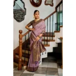 Women's Silk Blend Booti Work Ready to wear Saree With Unstitched Blouse 5.5Mtr (Lavender) - Image 2