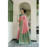 Women's Silk Blend Booti Work Ready to wear Saree With Unstitched Blouse 5.5Mtr (Peach) - Image 3